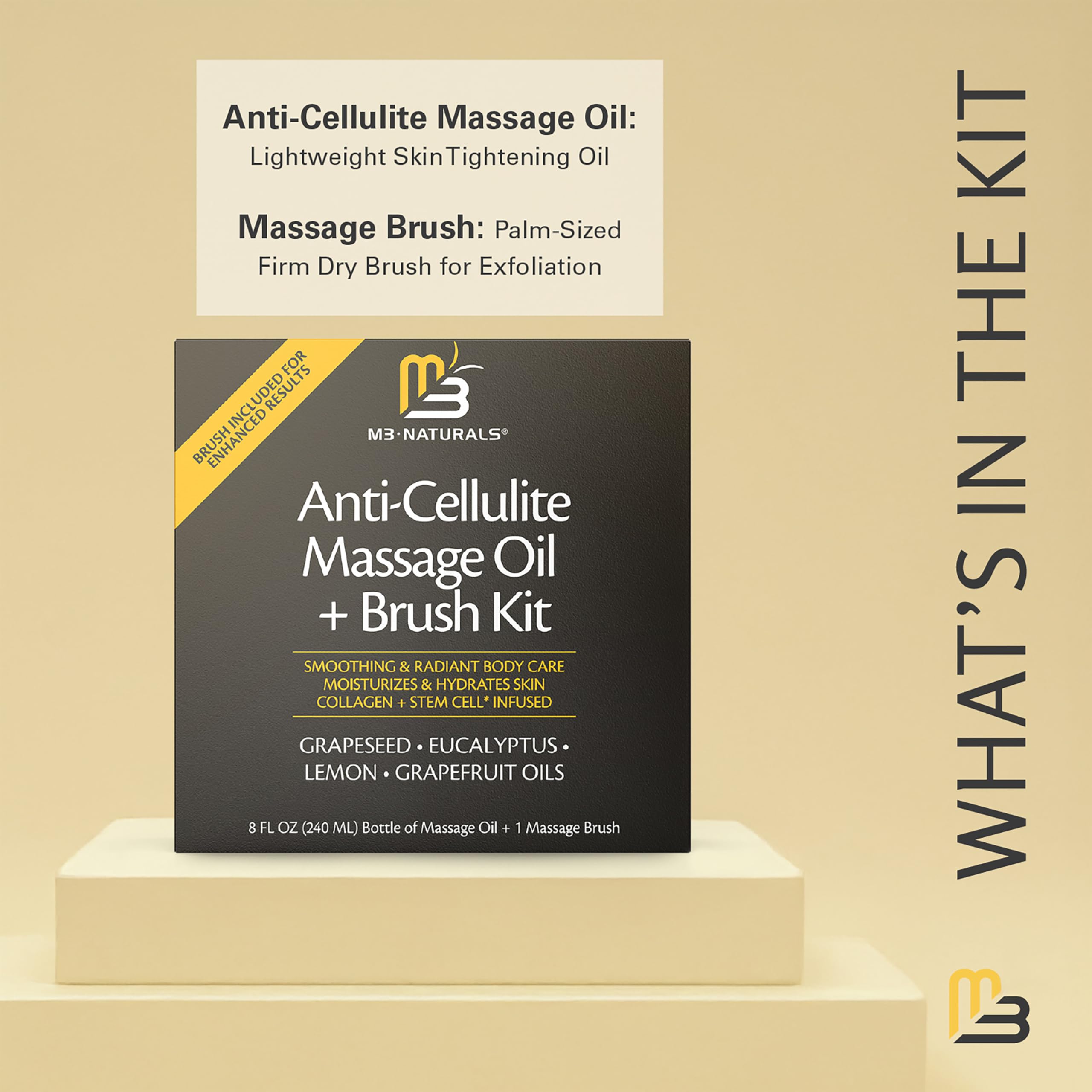 M3 Naturals oil ingredients highlight collagen and stem cells for skin support
