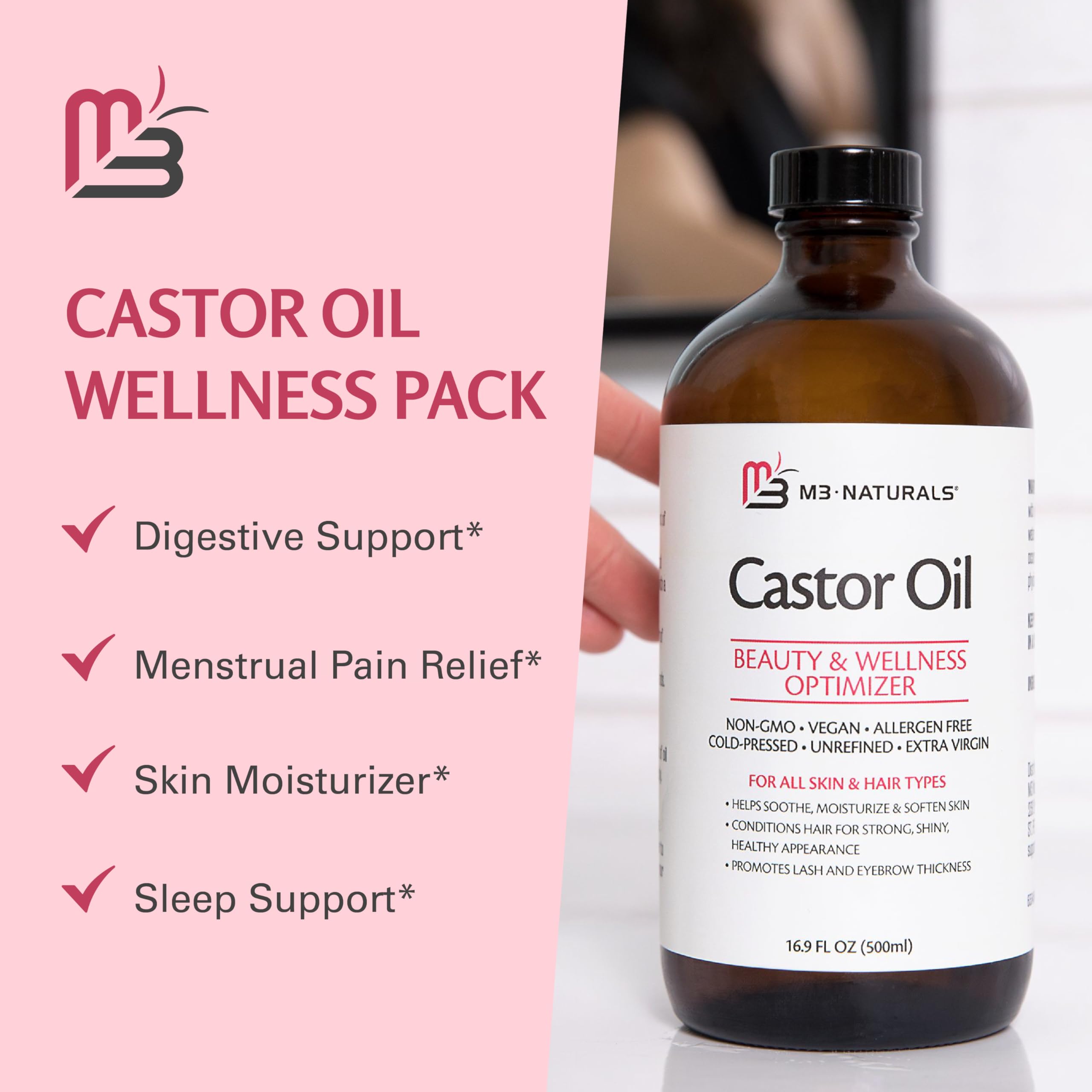 M3 Naturals product label emphasizes hexane-free, cold-pressed oil quality