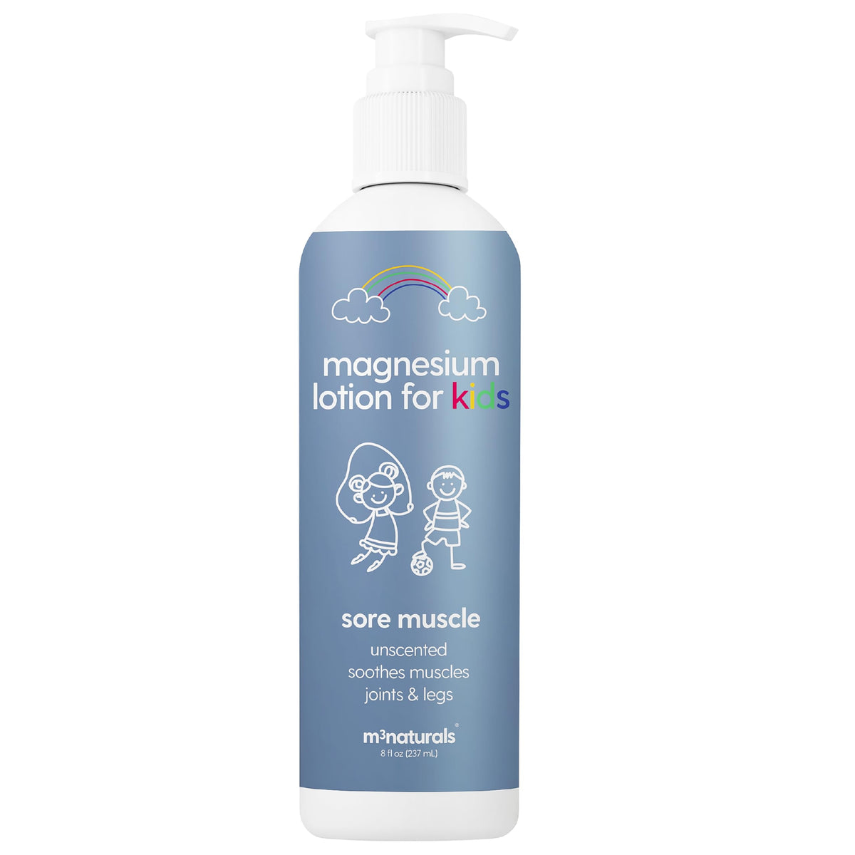 M3 Naturals magnesium lotion bottle with arnica for kids, ideal for bedtime comfort.