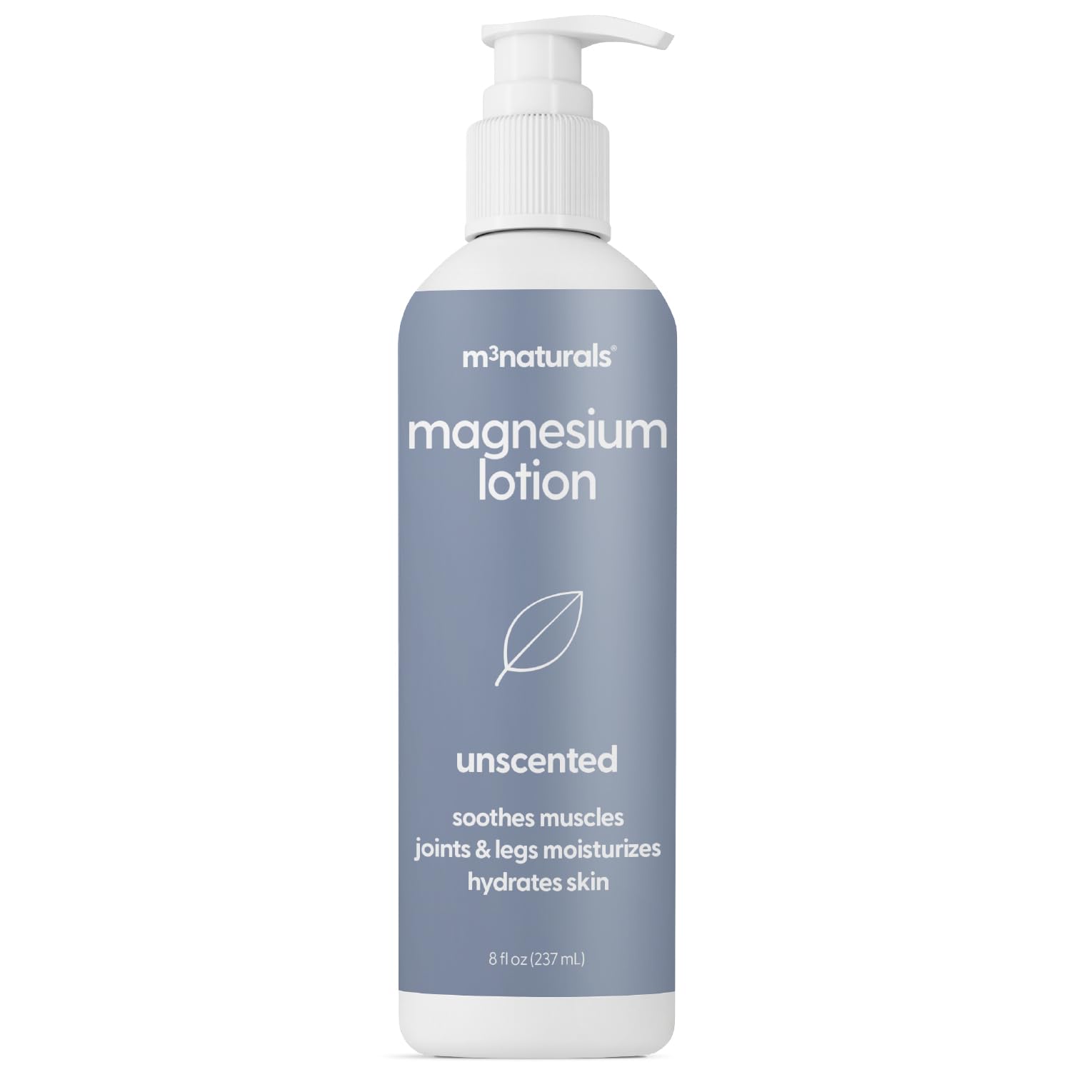 M3 Naturals unscented magnesium lotion bottle supports calm sleep