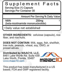 MAAC10 NMN packaging box showcasing stabilized NAD+ supplement for daily vitality.
