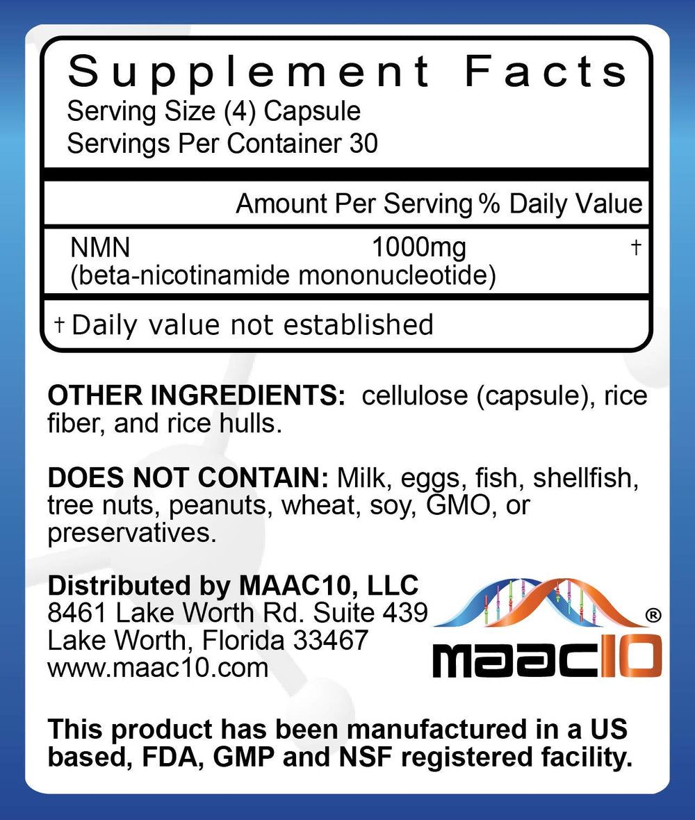 Close-up of MAAC10 NMN capsules highlighting purity.