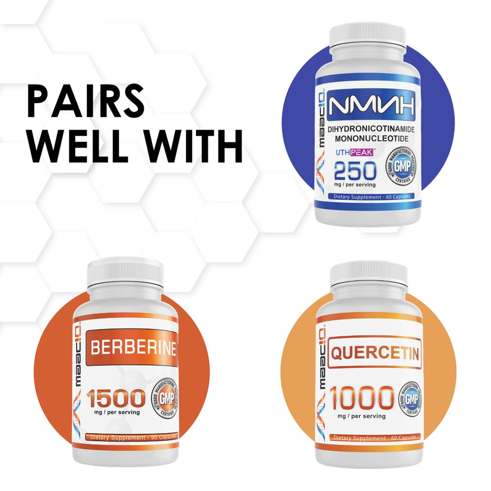 MAAC10 Trans Resveratrol capsules shown with absorption benefit concept.