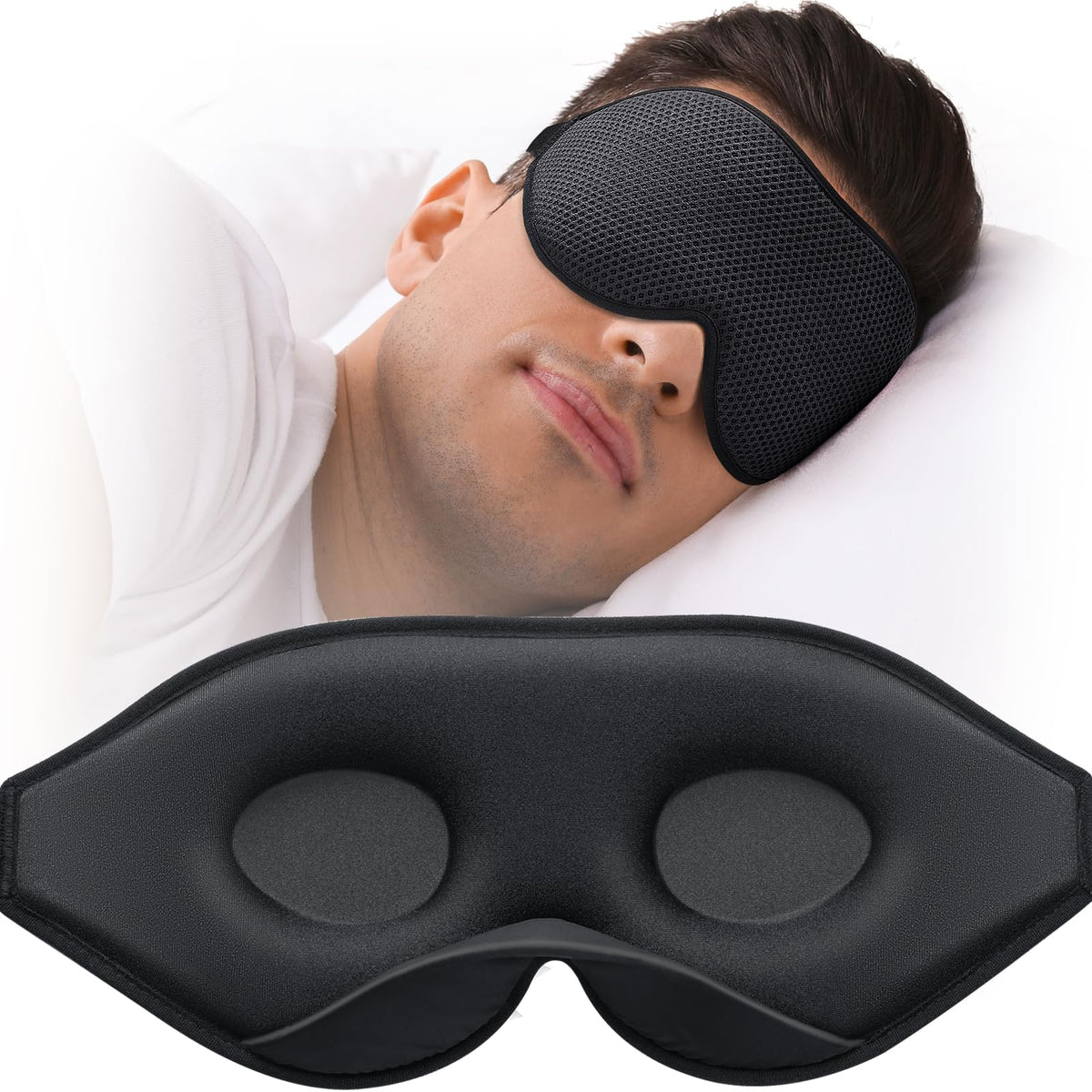 MABAO mascarilla sueño, diseño 3D, evita presión ocular y mejora comodidad.