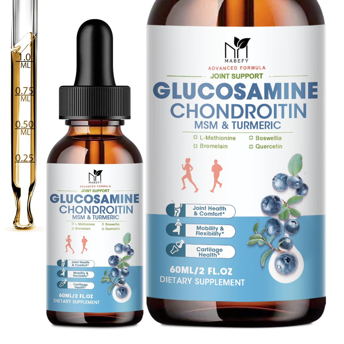 MABEFY Glucosamine Chondroitin MSM liquid drops bottle for joint support