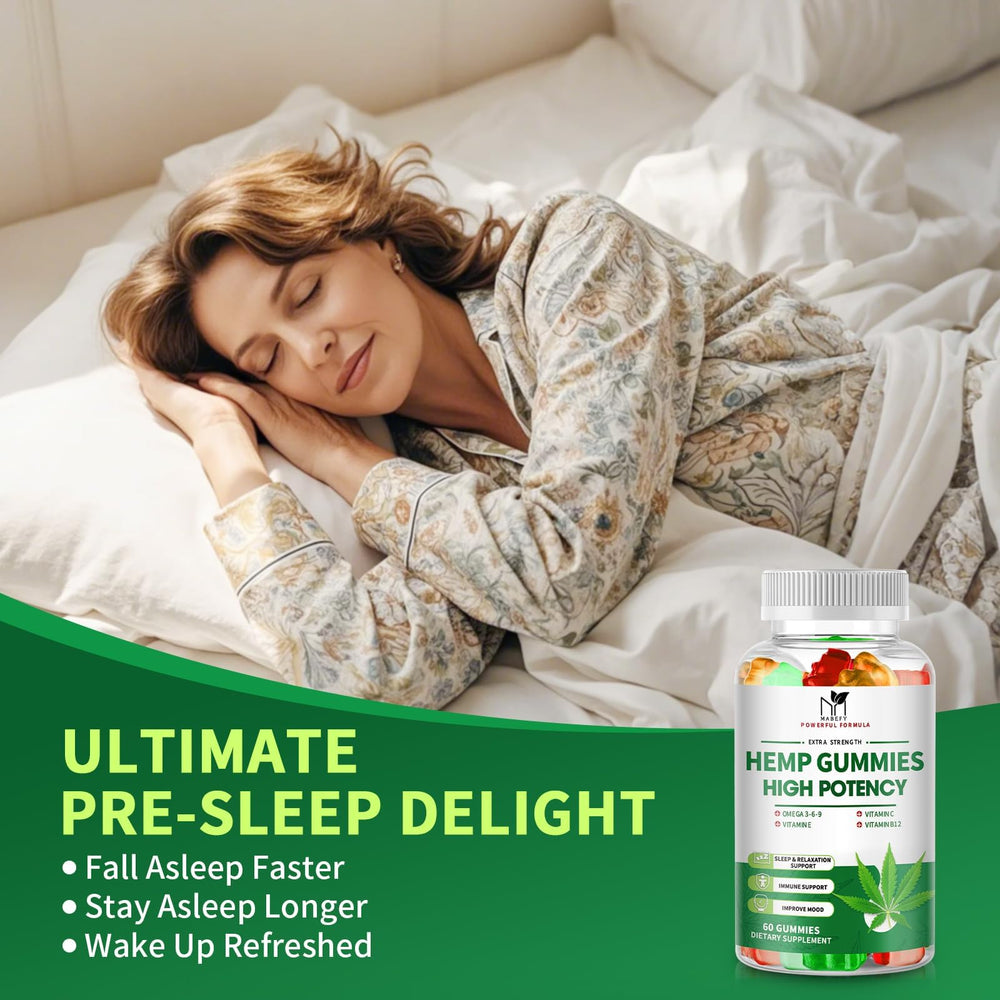 Close-up of MABEFY sleep gummies suggesting peaceful, restorative sleep.