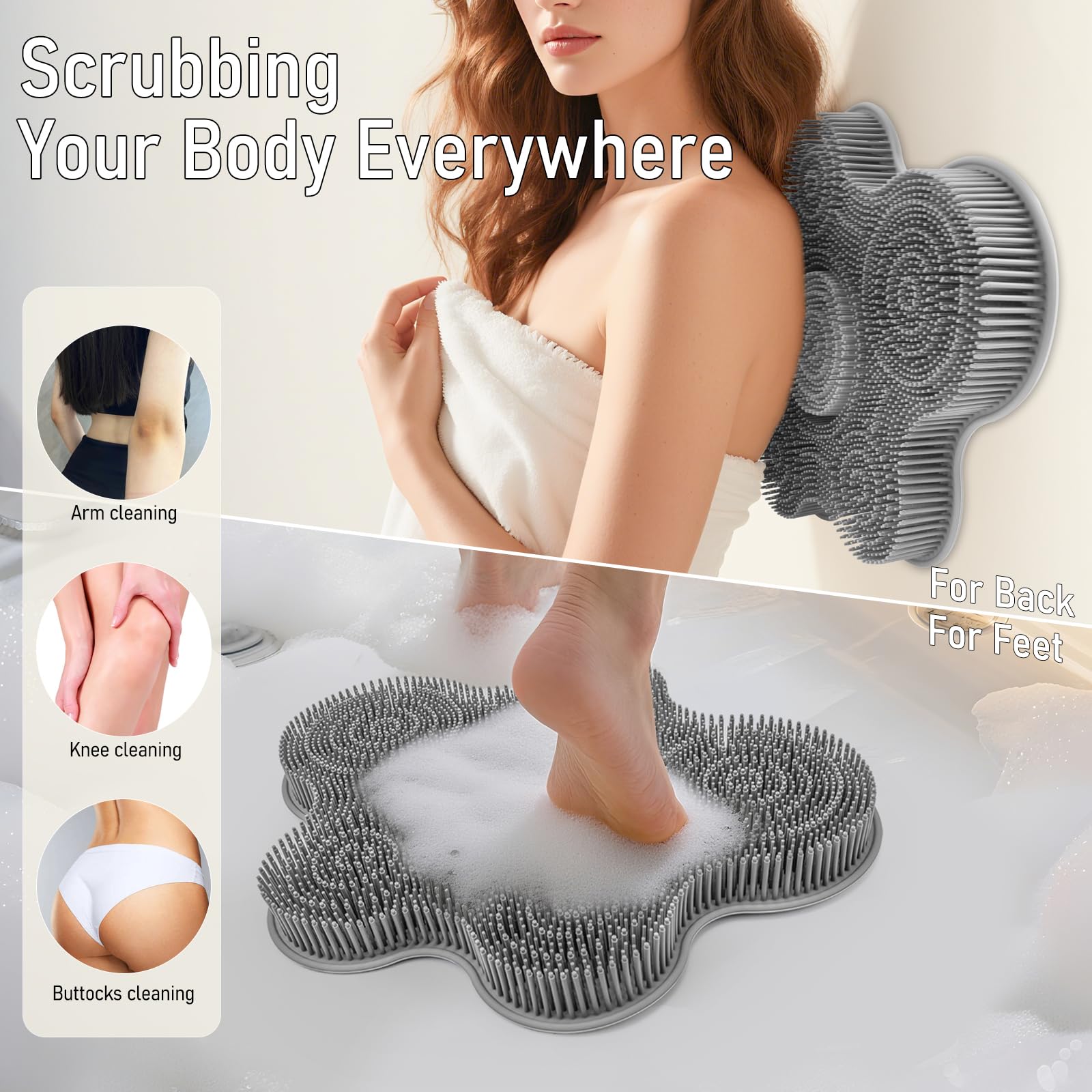 Mabnuby back scrubber wide area cleans and massages the upper back.