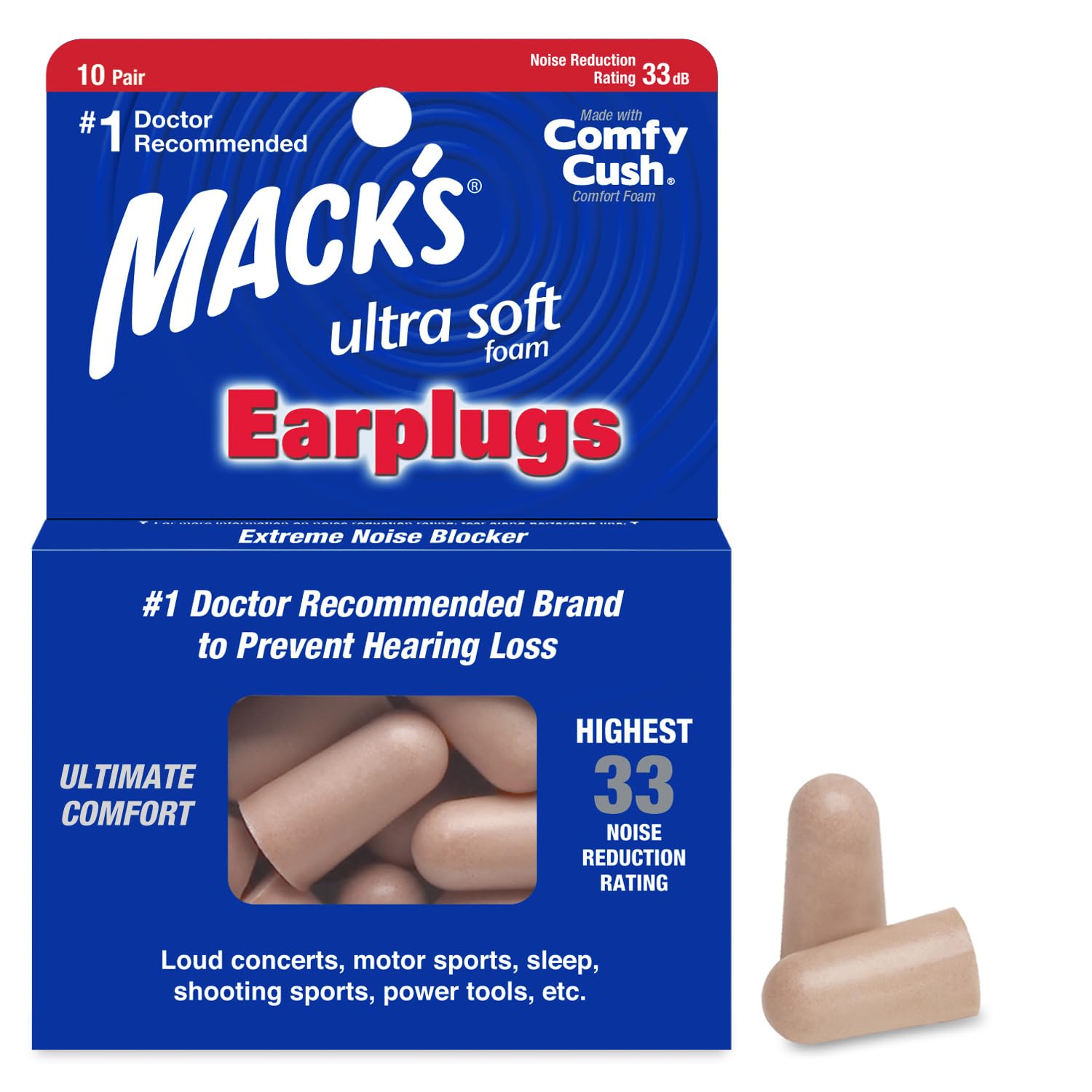 Tapones Mack's de espuma ultra suave ideales para dormir y estudiar