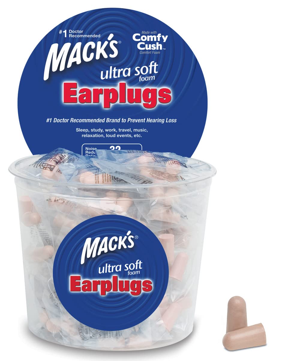 Mack's Ultra Soft Earplugs packaging shown for easy on-the-go protection.
