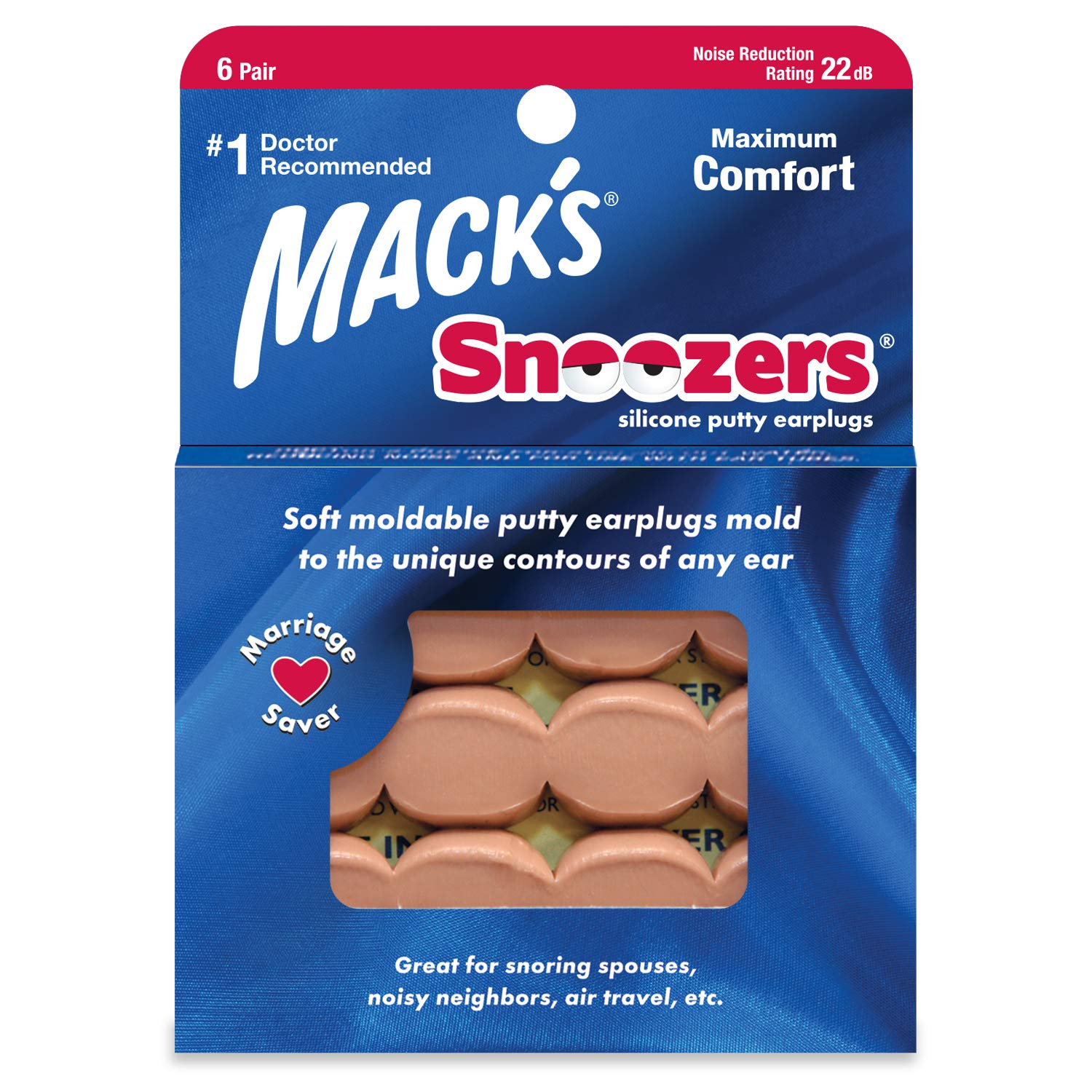 Empaque de Mack's Snoozers para almacenamiento cómodo y práctico.