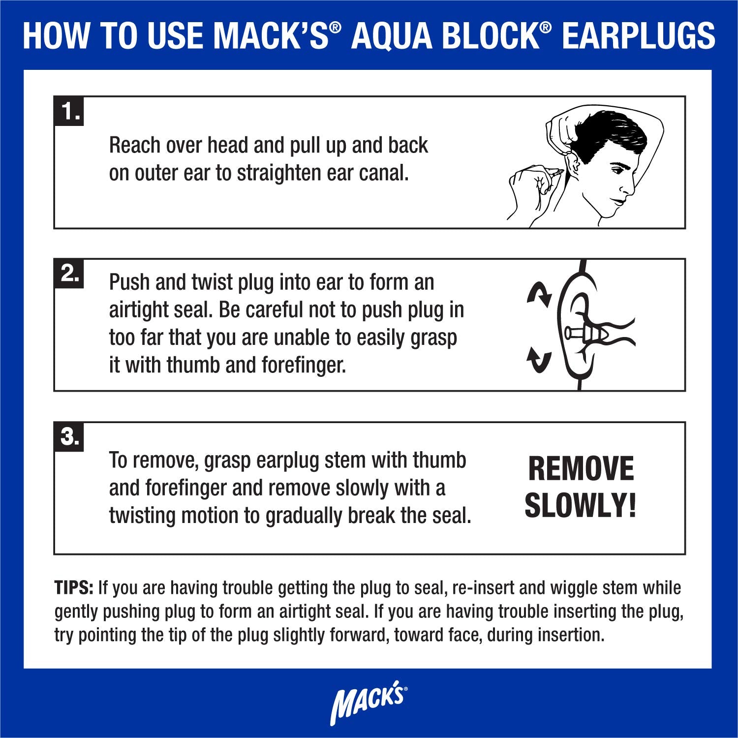Mack's AquaBlock purple earplugs ideal for shower and snorkeling