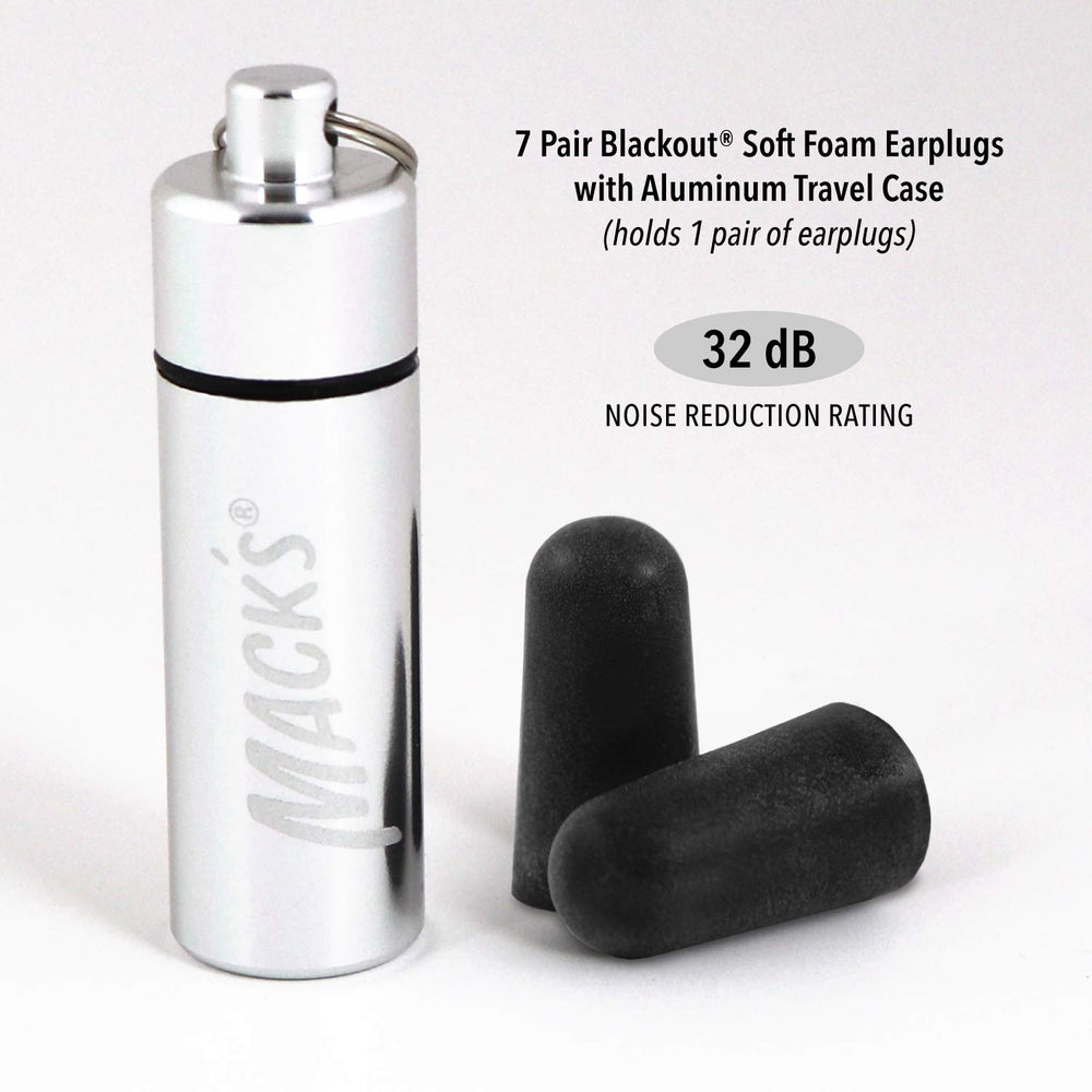 Mack's Blackout earplugs with aluminum travel case keeps clean storage on the go