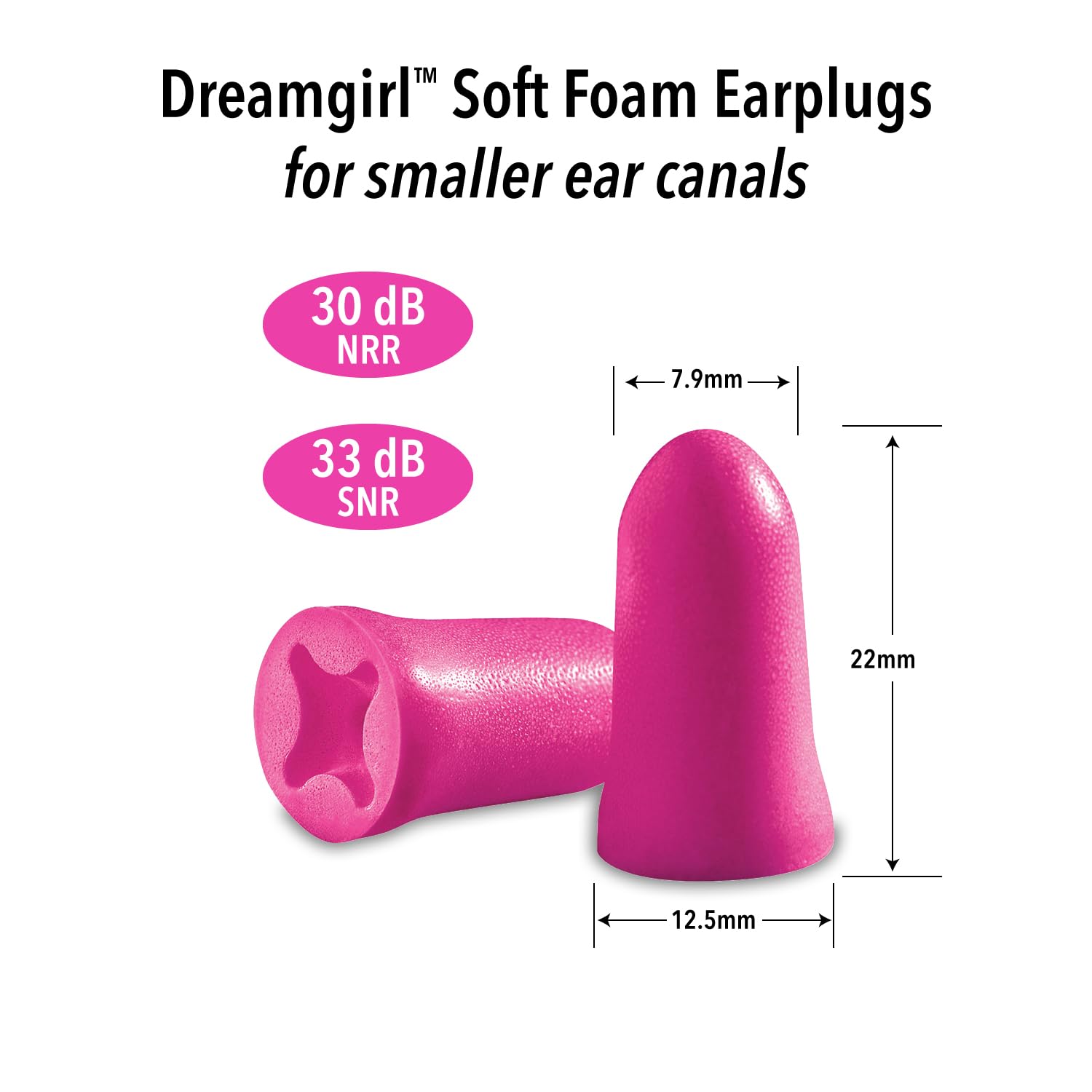 Mack's Dreamgirl earplugs with 30dB NRR for noise reduction.