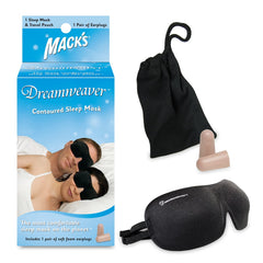 Mack's Dreamweaver contoured sleep mask side view for slim profile and darkness.