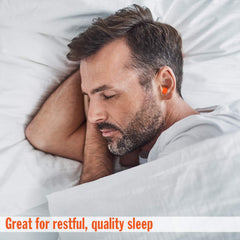 Mack's earplugs in sleeping setup to improve rest