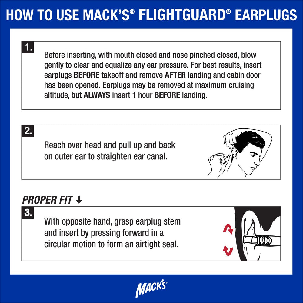 Onboard scene with Mack’s Flightguard earplugs for travel-ready comfort