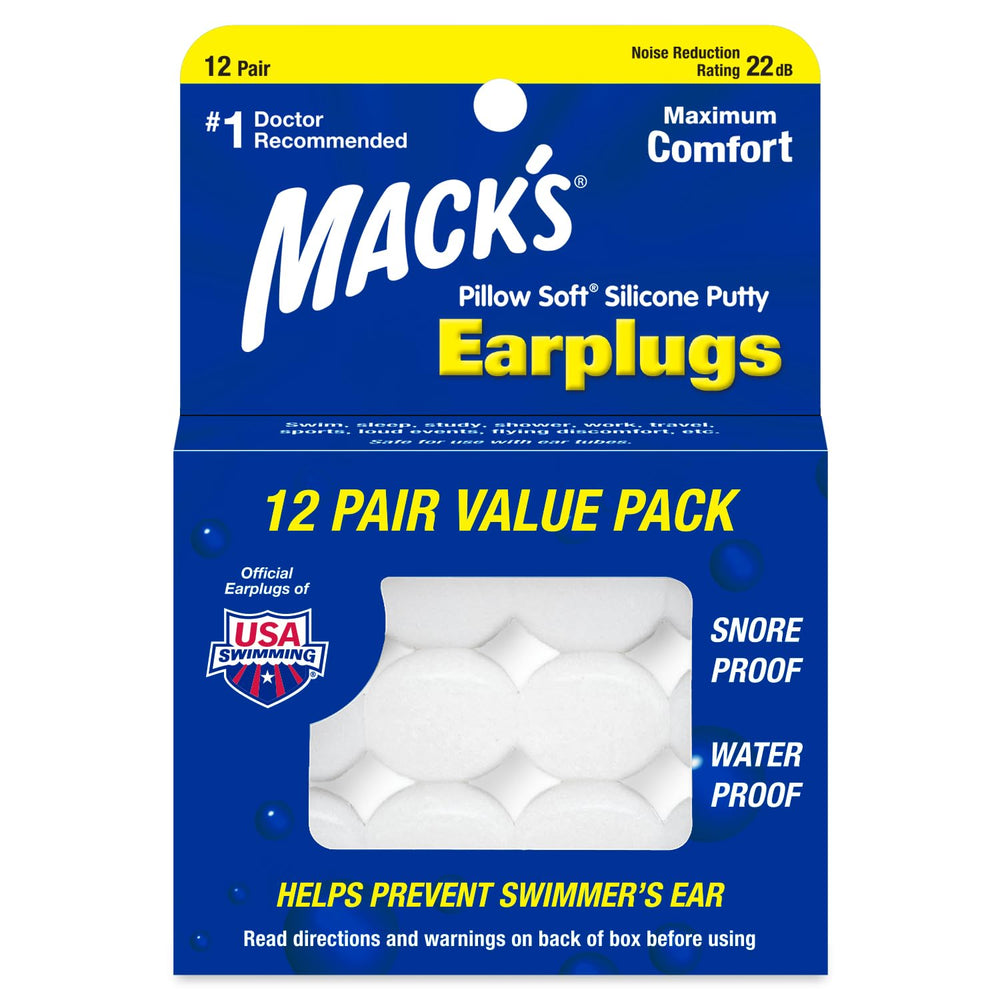 Mack's Pillow Soft earplugs shown for comfortable sleep protection