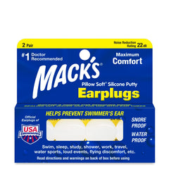 Mack's Pillow Soft silicone earplugs molded for comfortable sleep and snoring reduction.