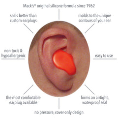 Mack's Pillow Soft earplugs form a soft seal for sleeping beside a snorer.