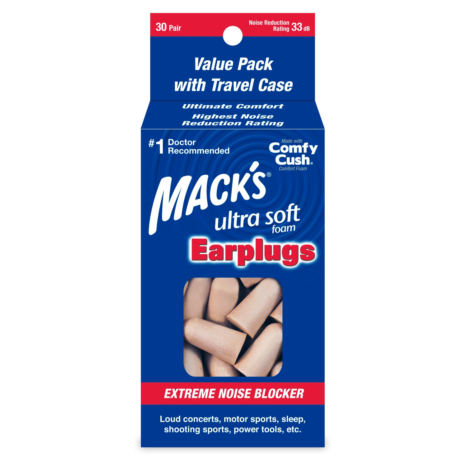 Tapones Mack's de espuma ultra suaves en pack de 30 pares para dormir sin ruidos