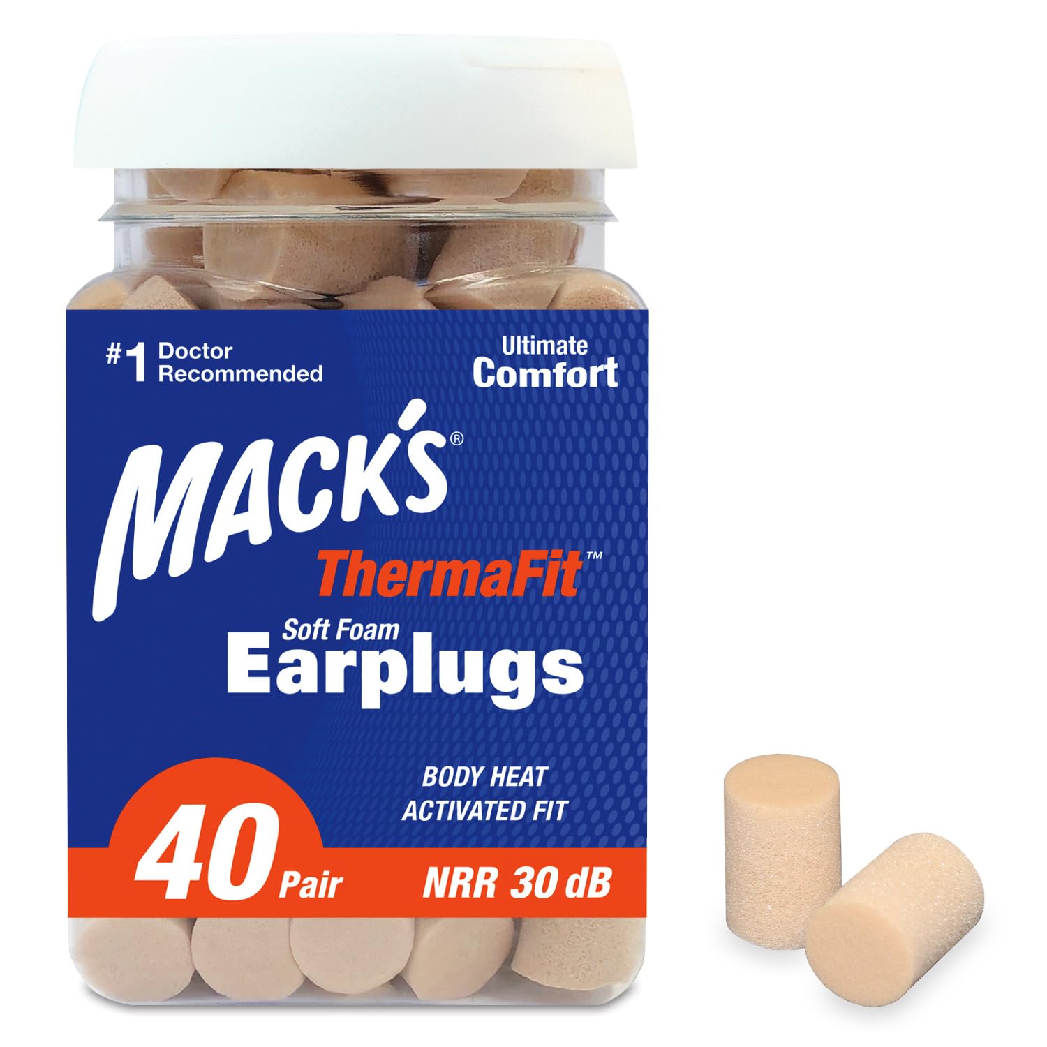 Mack's ThermaFit earplugs demonstrate easy insertion and a conforming, comfortable fit.