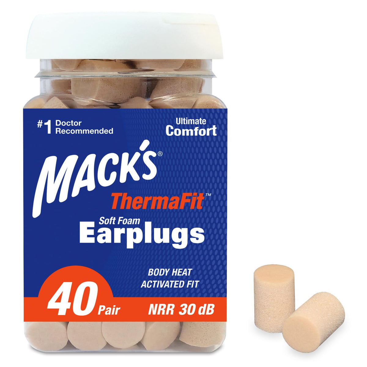Mack's ThermaFit earplugs demonstrate easy insertion and a conforming, comfortable fit.