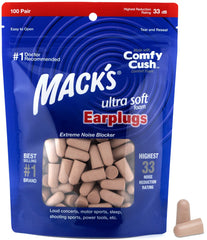 Mack's Ultra Soft Foam Earplugs in a resealable bag for easy storage and travel.