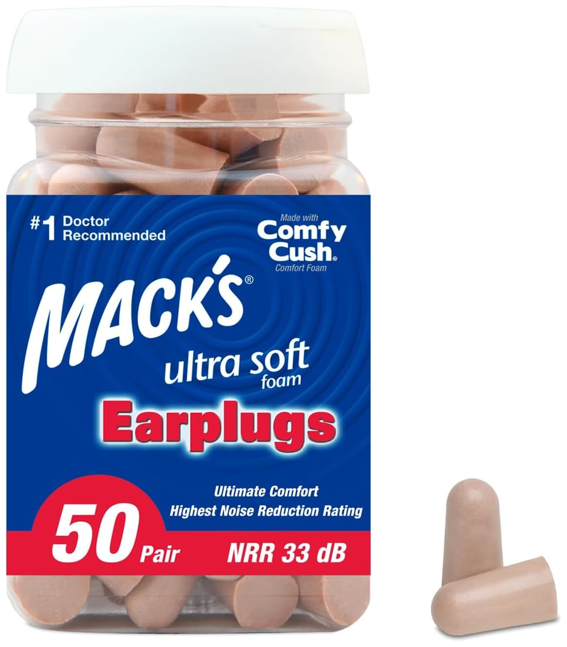 Mack's tapones de espuma en frasco, dispensación conveniente