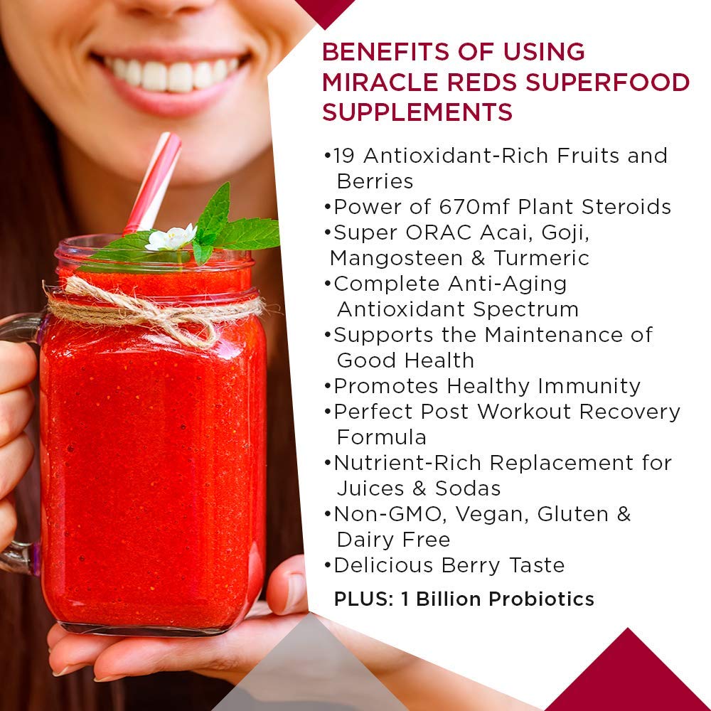 MacroLife Naturals Miracle Reds assorted berries and beets image shows vibrant color.