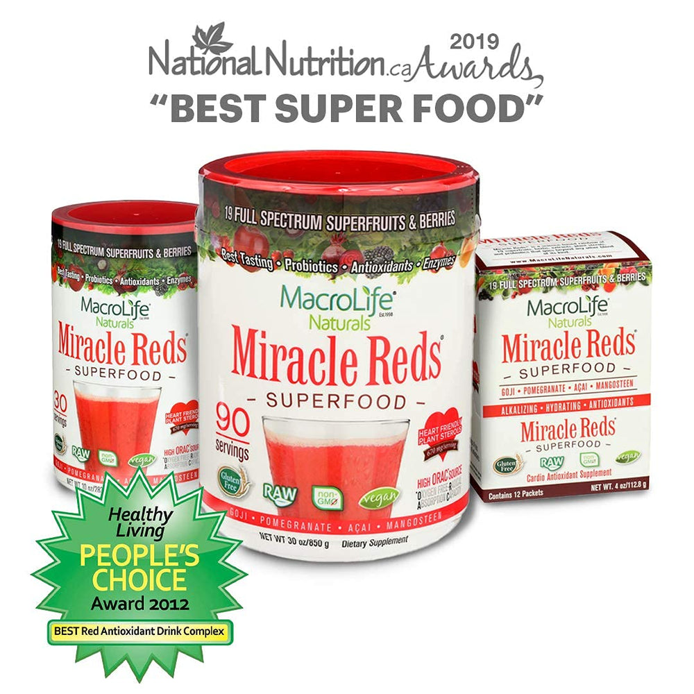 MacroLife Naturals Miracle Reds label close-up highlighting cold-processed formula and vegan ingredients.