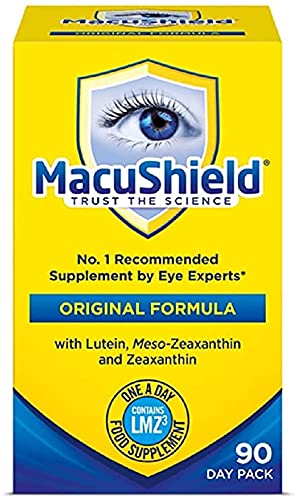MacuShield eye supplement bottle front view for daily routine convenience.