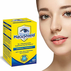 MacuShield eye supplement bottle open with capsules ready to take for daily use.