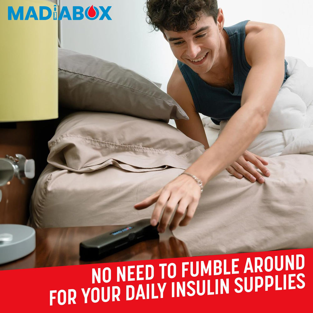 MadiaBox portable-diabetes-care-kit keeps supplies organized for easy access.