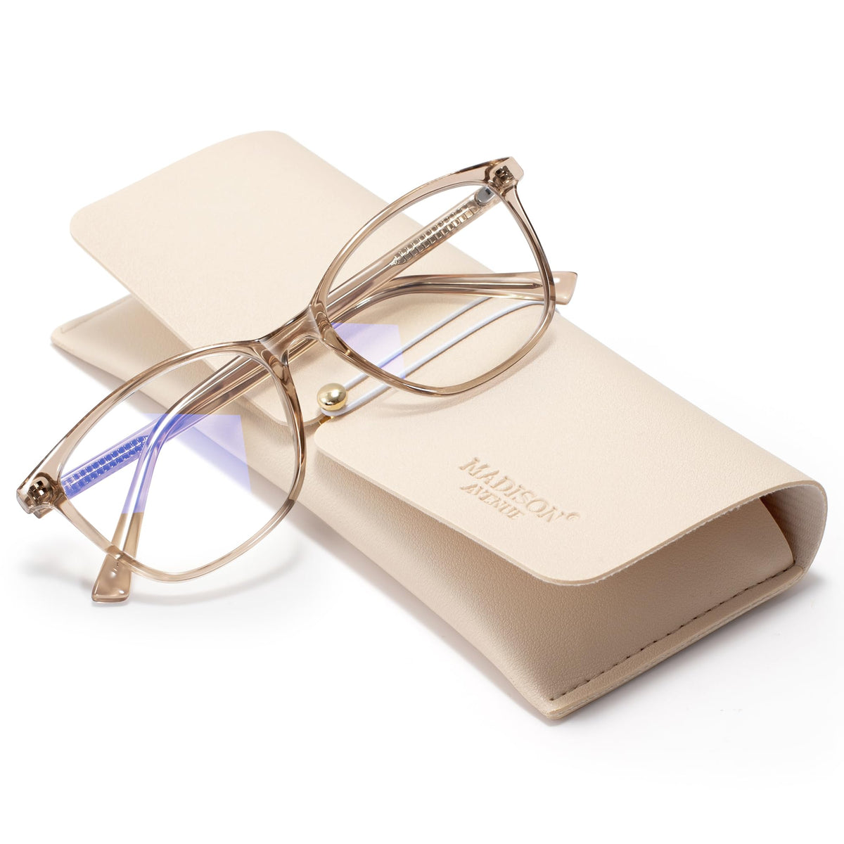 Madison Avenue blue light glasses front view in coffee brown for screen comfort