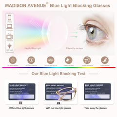 Madison Avenue blue light glasses worn for all-day comfort and glare reduction