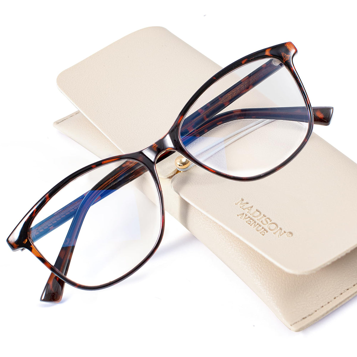 Madison Avenue Demi blue light glasses with case for easy, portable protection