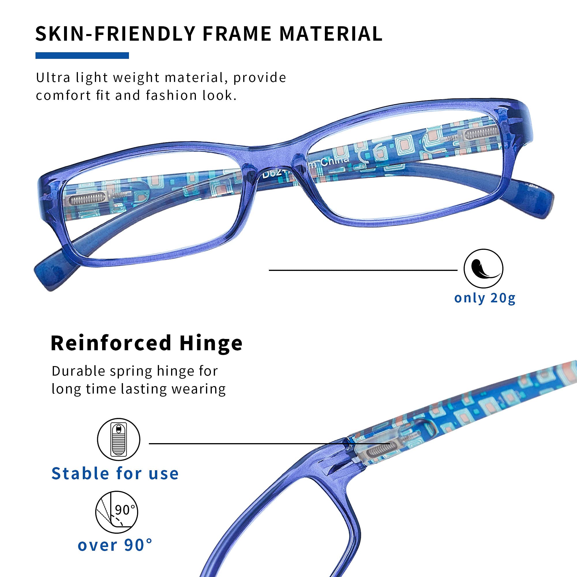 Madison Avenue lightweight frames shown on nose for all-day comfort during computer time.