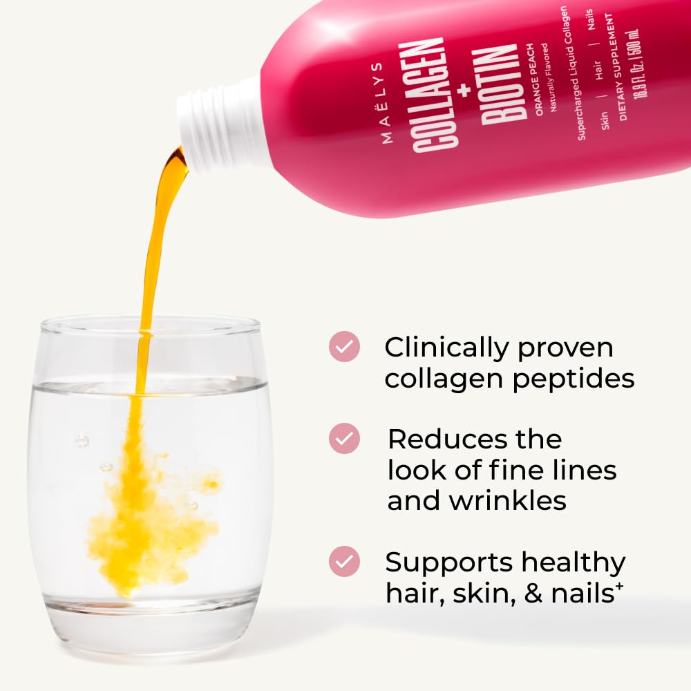Pouring MAELYS liquid collagen into a glass for quick daily use.