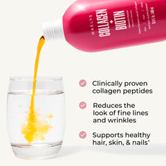 Pouring MAELYS liquid collagen into a glass for quick daily use.