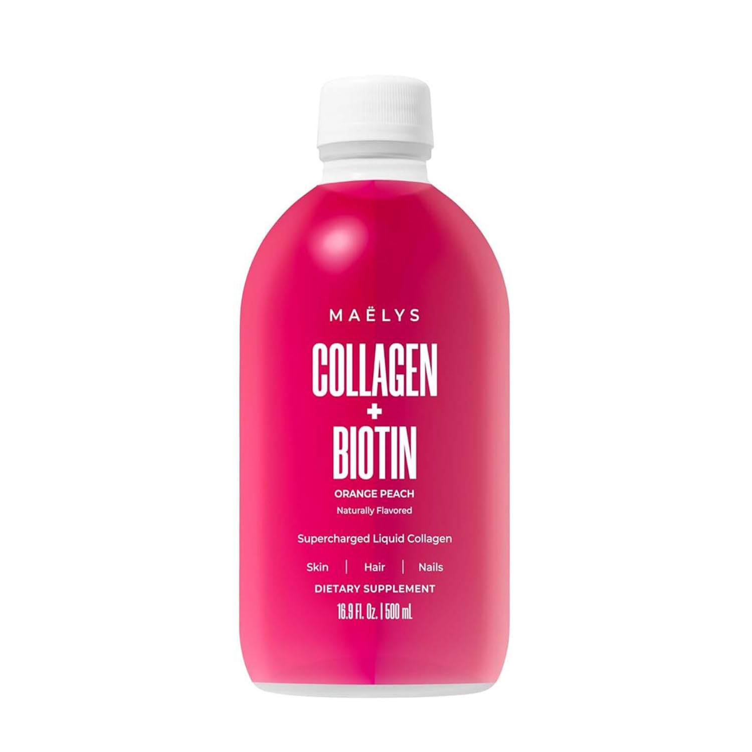 MAELYS liquid collagen bottle ready to sip for daily beauty routine.
