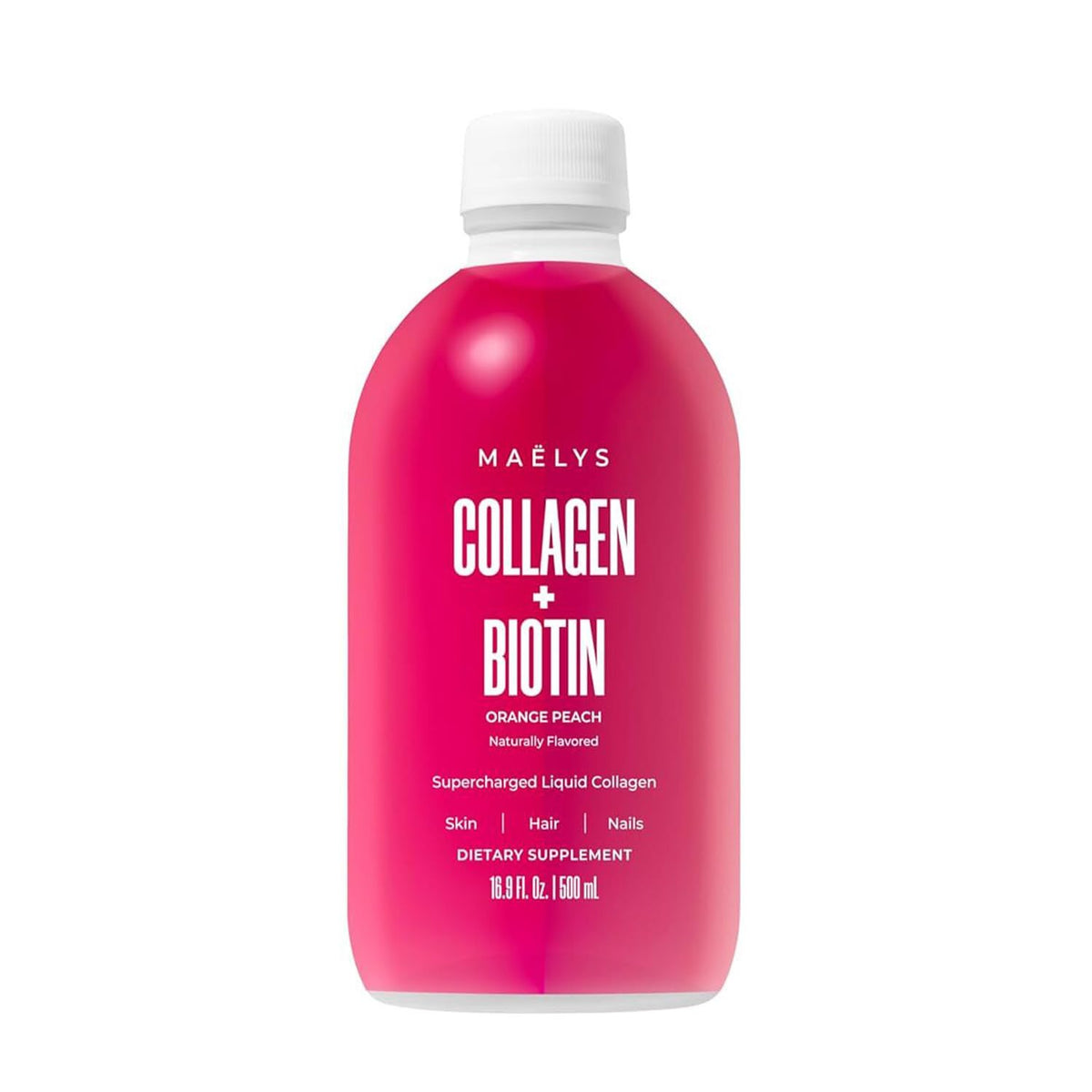 MAELYS liquid collagen bottle ready to sip for daily beauty routine.