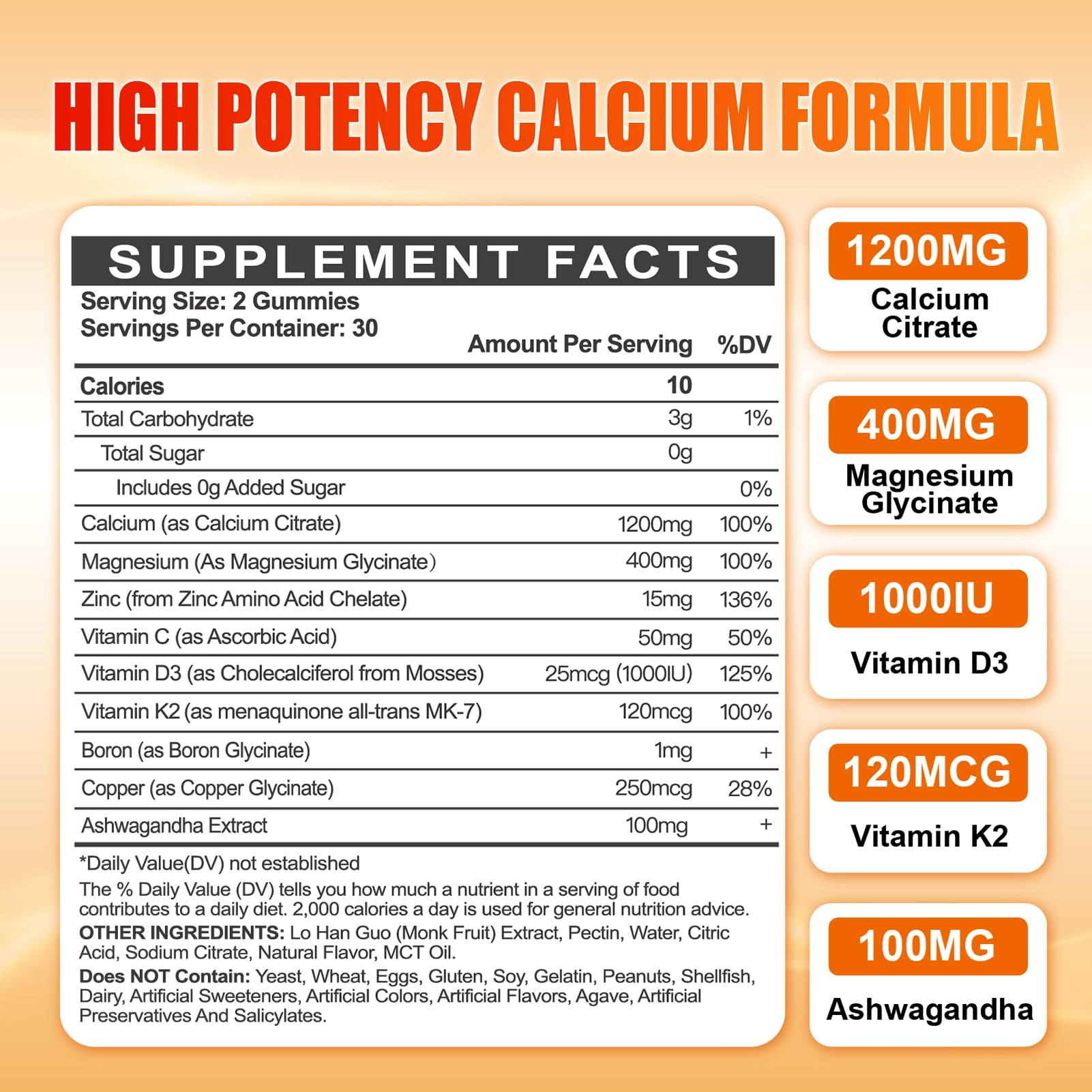 Maennyliy Calcium 1200mg gummies closeup, delicious orange flavor for easy daily intake.