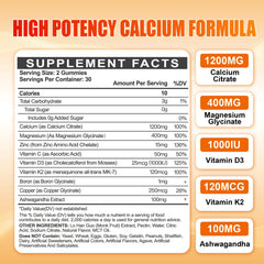 Maennyliy Calcium 1200mg gummies closeup, delicious orange flavor for easy daily intake.
