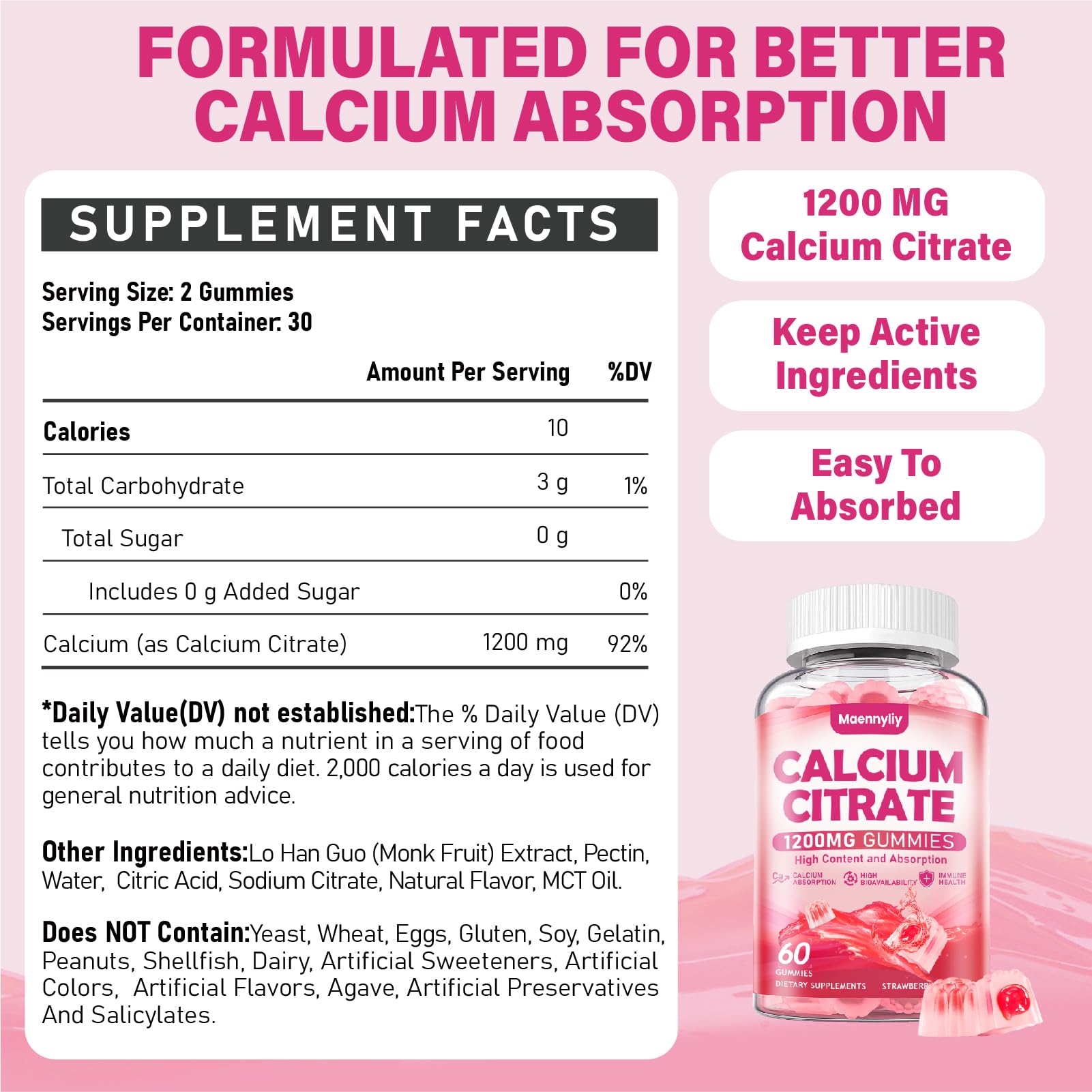 Maennyliy Calcium Citrate Gummies close-up showing liquid core for better uptake.