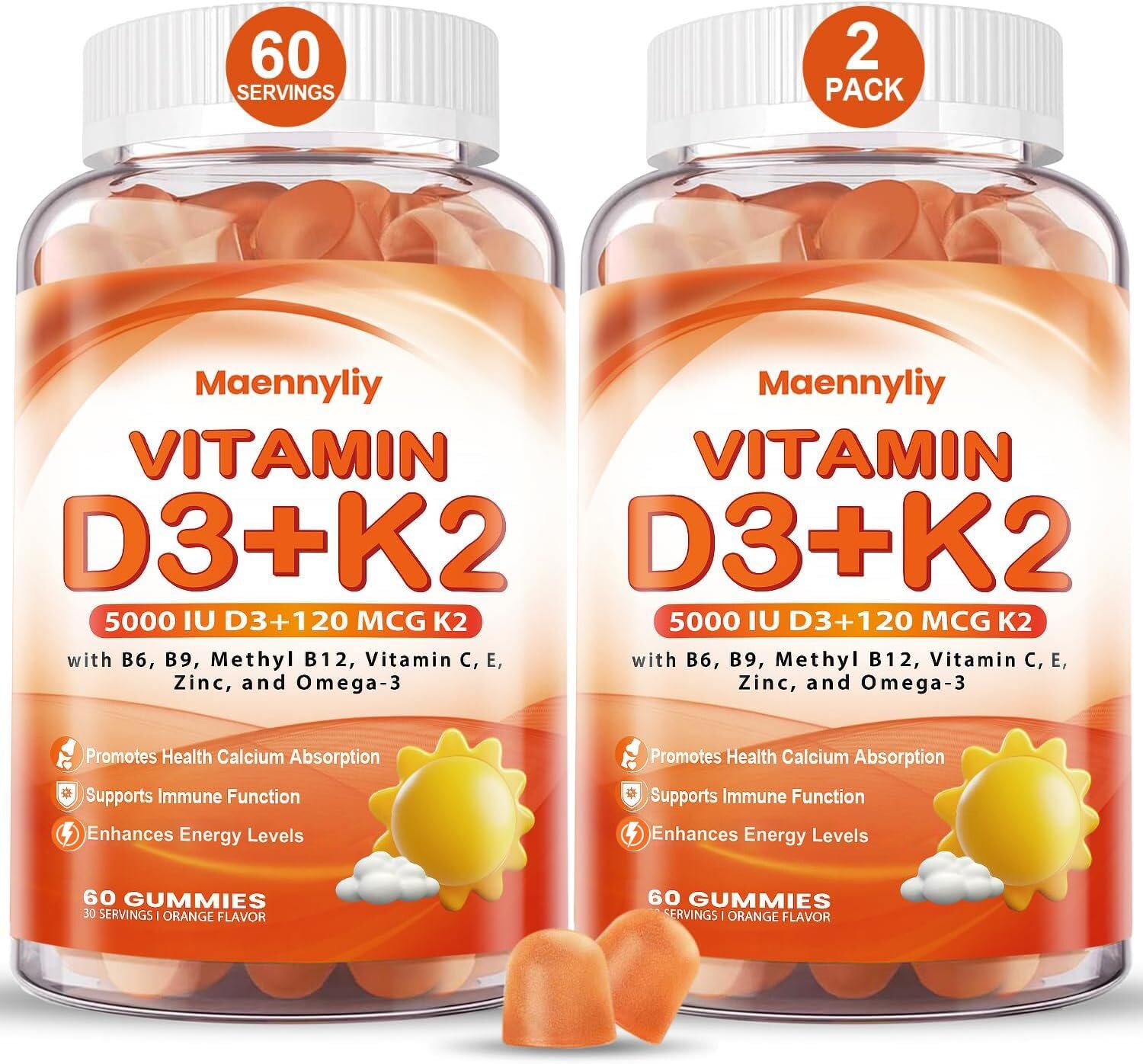 Maennyliy Vitamin D3 K2 gummies orange bottle for daily immune support