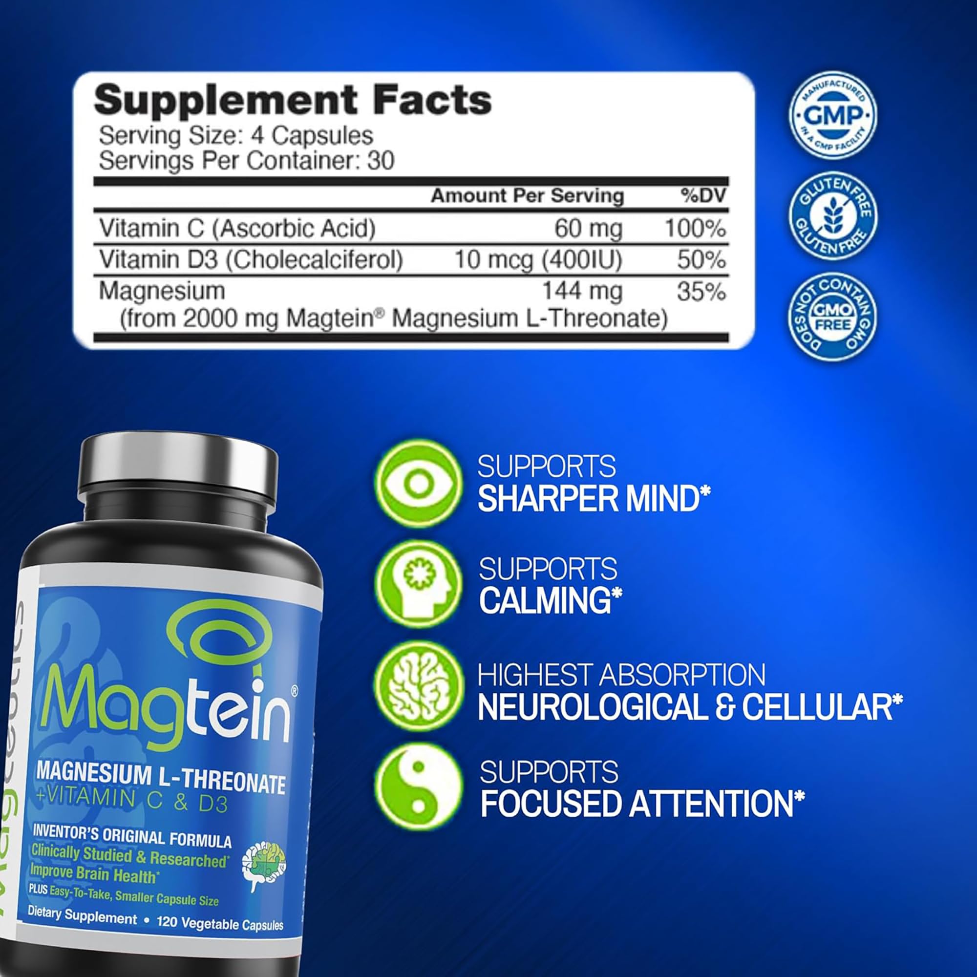 Magceutics Magtein box front with patented formula badge and brain-support messaging