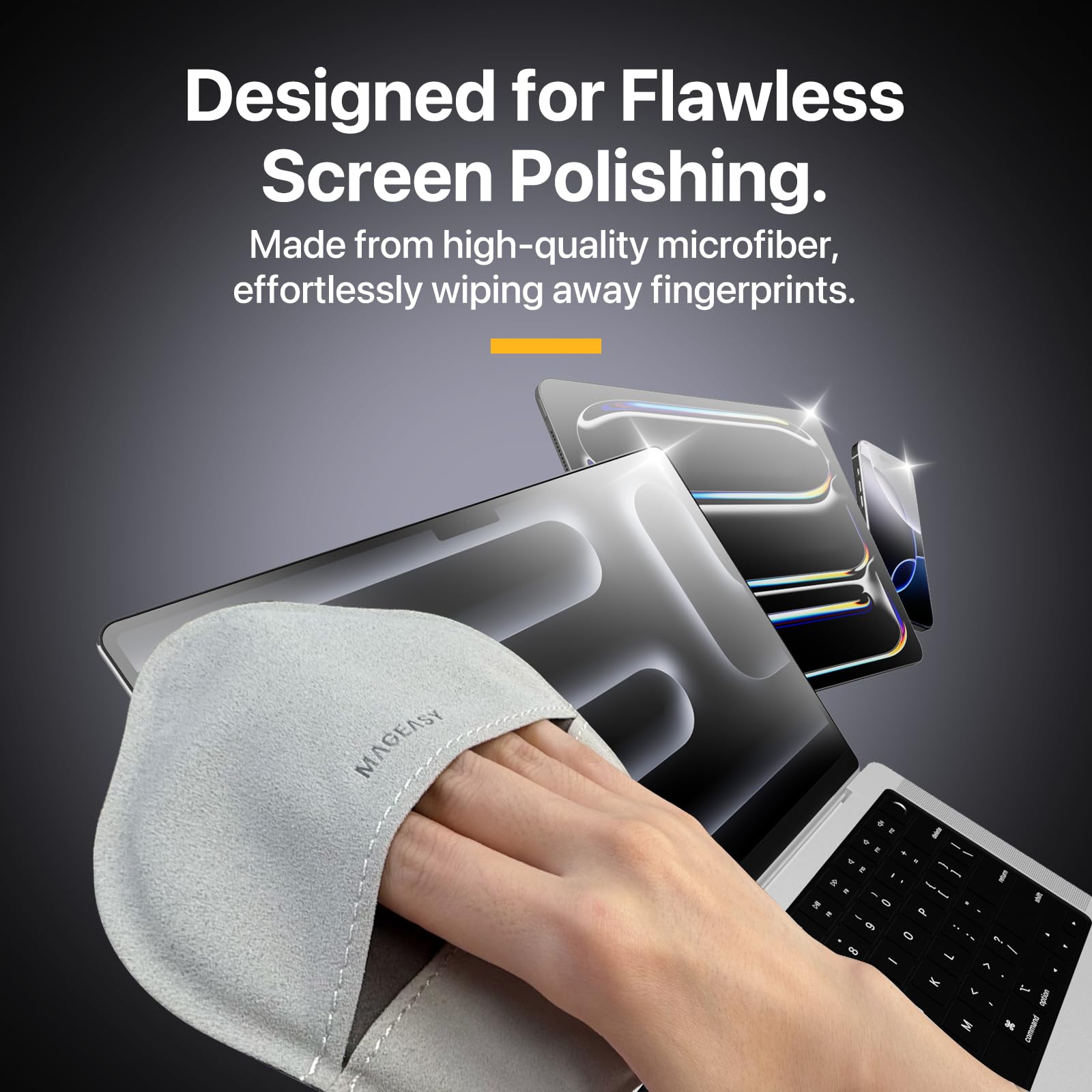 Mageasy microfiber edge-cleaning cloth reaches tight spaces for thorough dust removal.