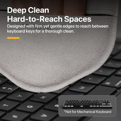 Mageasy cloth used on laptop keyboard for streak-free cleaning.