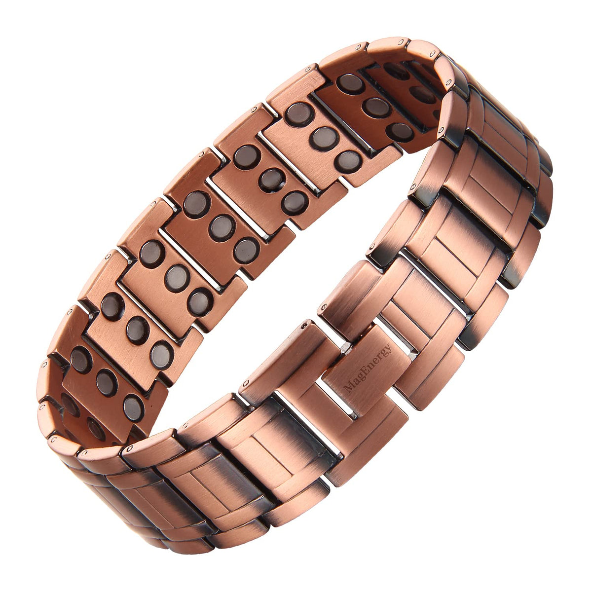 MagEnergy 3X magnetic copper bracelet close-up showing copper and magnet details for daily wear