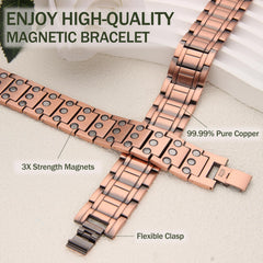 MagEnergy 3X magnetic copper bracelet worn on wrist highlighting adjustable fit